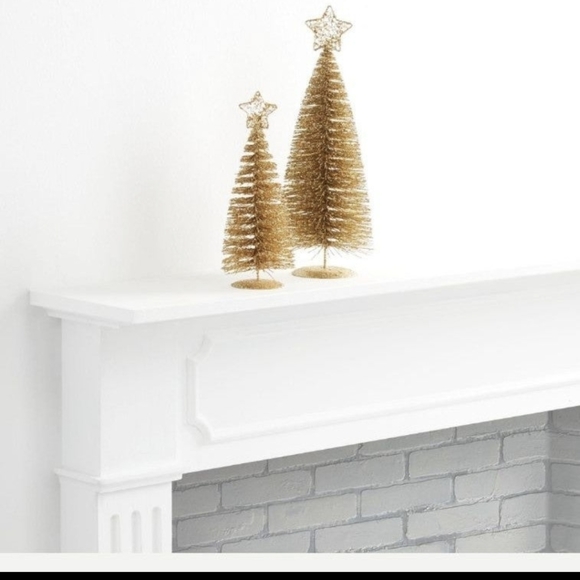 Set of 2 new gold glittery bottle brush holiday Christmas trees 10 & 14 inch set - Picture 3 of 3